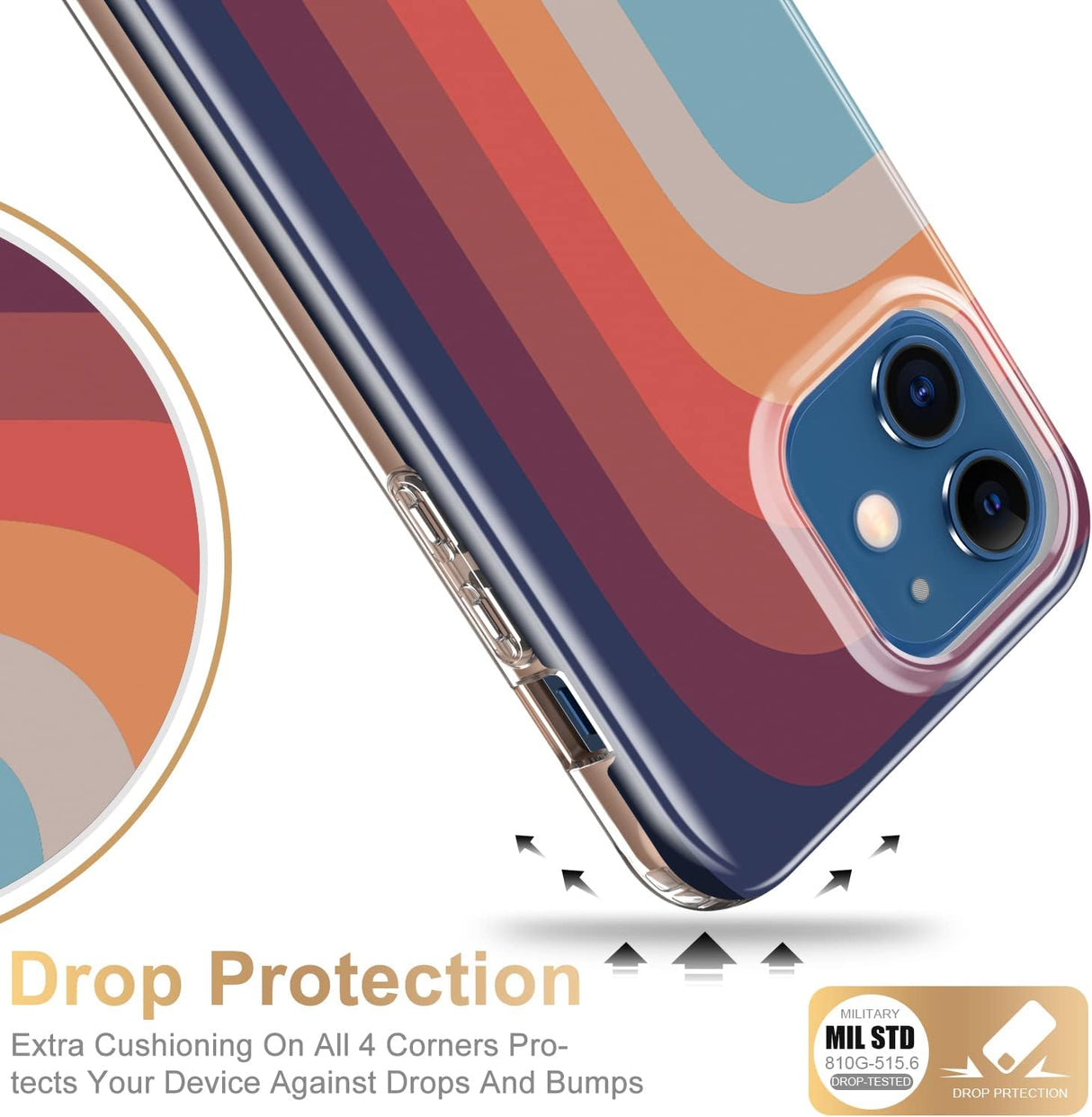 ESDOT Funda para iPhone 12, iPhone 12 Pro con protector de pantalla integrado, funda resistente con diseños de moda para mujeres y niñas, funda protectora para iPhone 12/12 Pro de 6.1 pulgadas, bonito arco iris