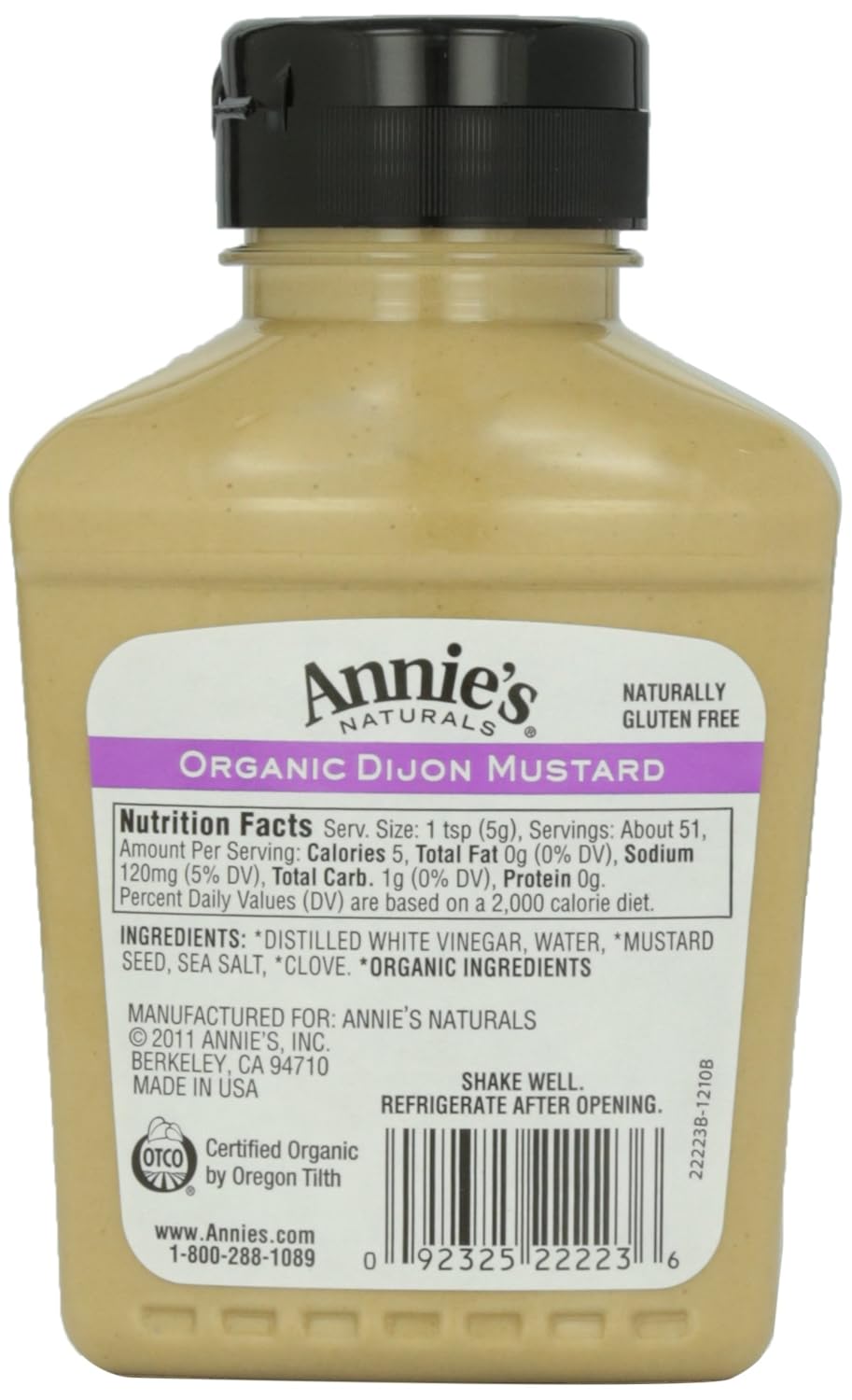 Mostaza Dijon Orgánica Annie's Naturals, 9 oz sin gluten