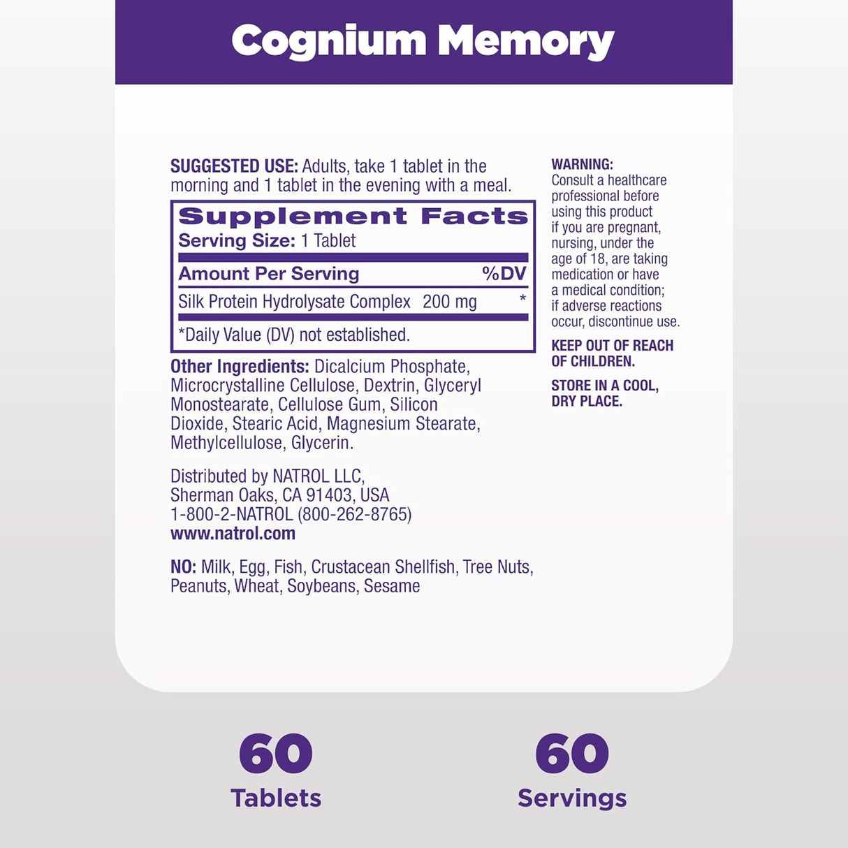 Suplemento Natrol Cognium Memoria Extra Fuerte 200mg, 60 Tab.