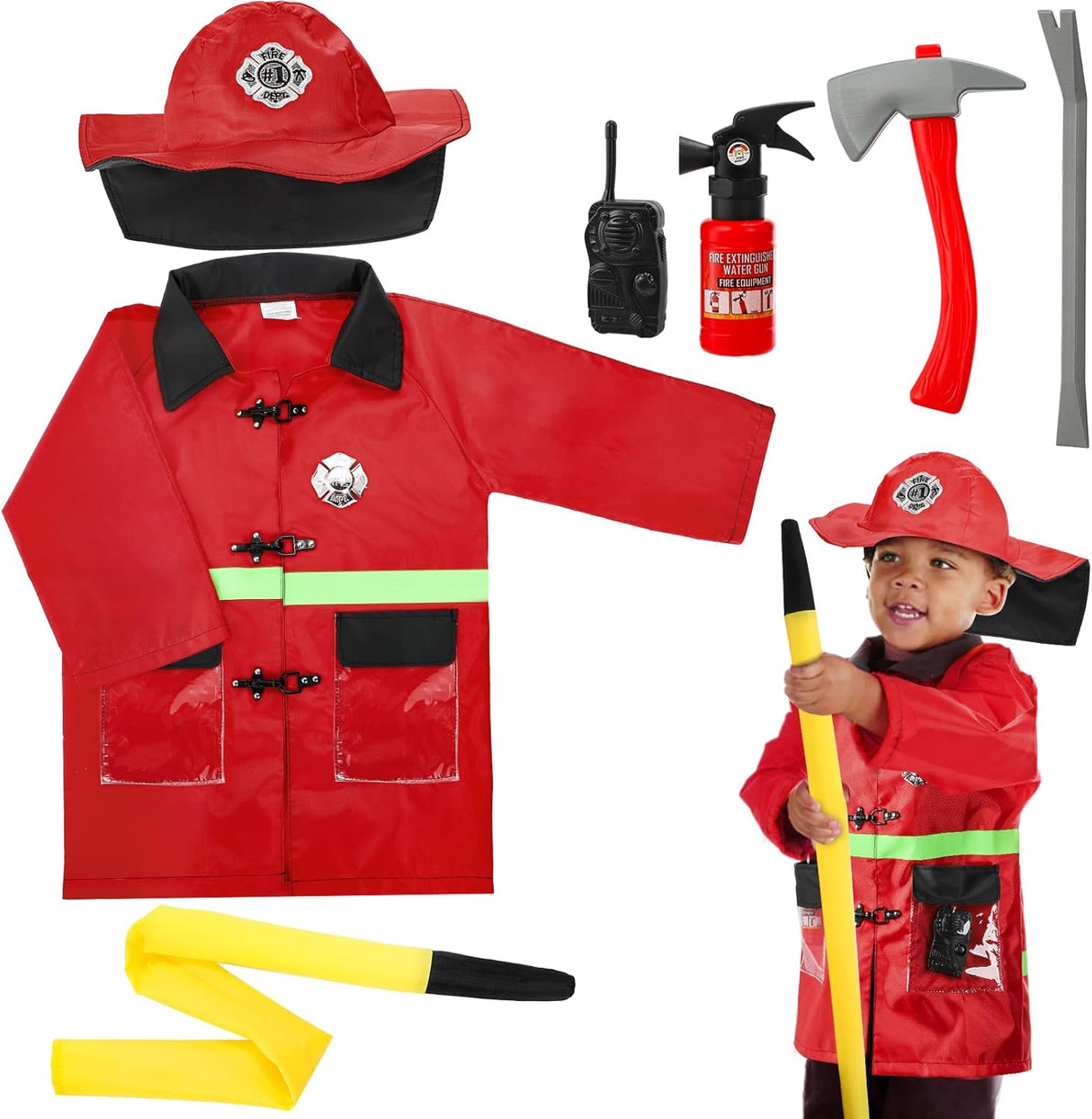 Disfraz de Bombero Infantil Lawei con Herramientas, 7 Piezas