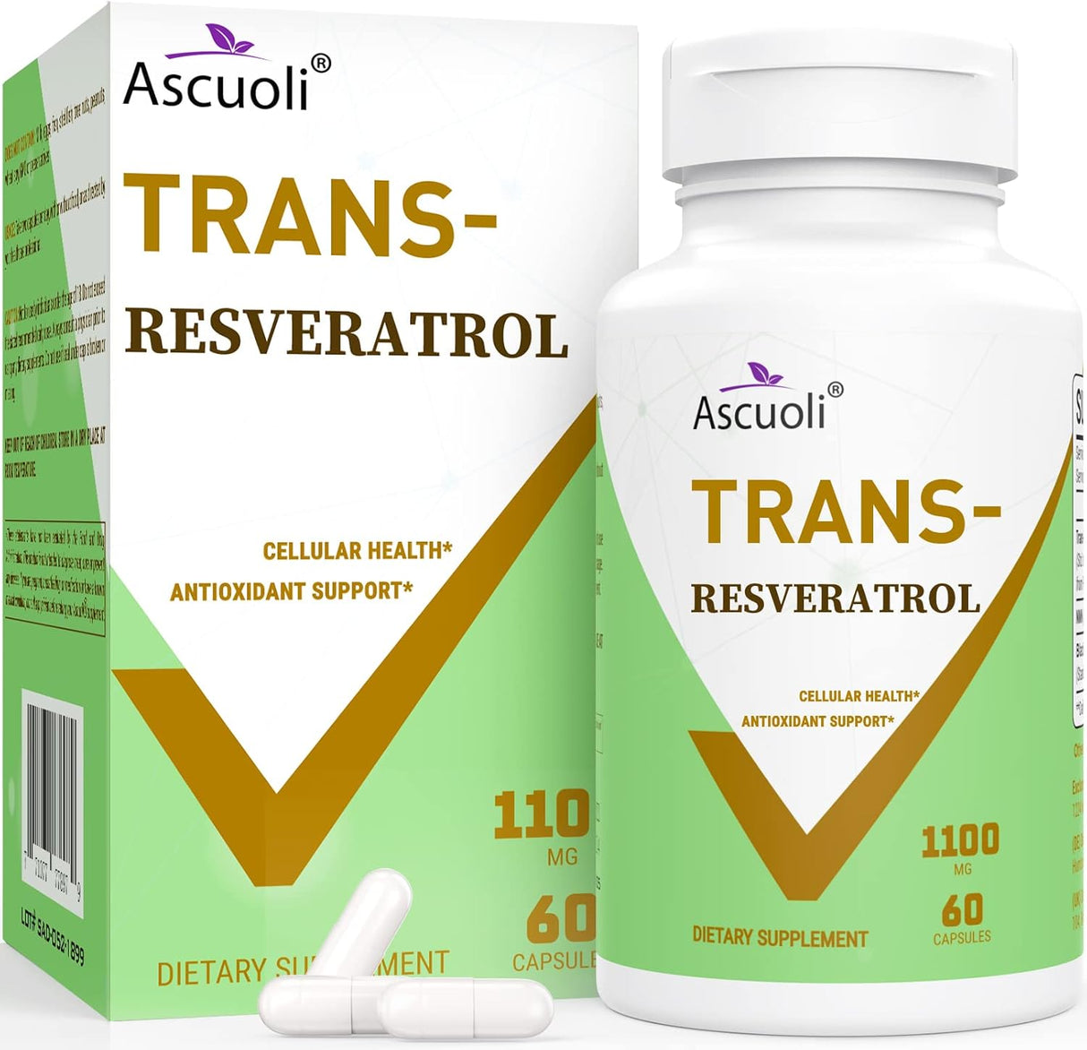 Suplemento Ascuoli 99% Ultra Purity Trans-Resveratrol 1100mg