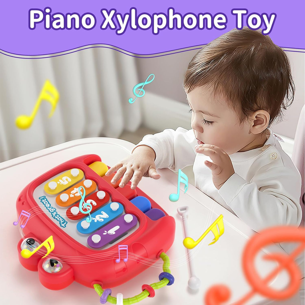 Juguete 4 en 1 para bebés, marca desconocida, piano y cubo.