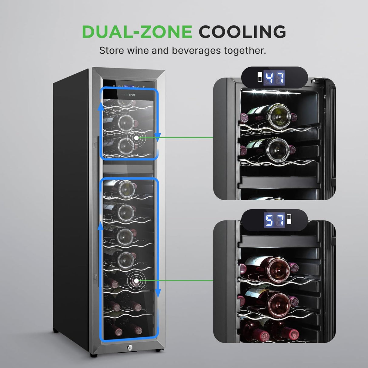 Enfriador de vino NutriChef 27 botellas, doble zona PKCWCDS278
