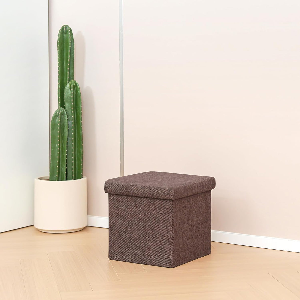 Otómano de almacenamiento cuadrado, lino, 11.8"x11.8"x11.8