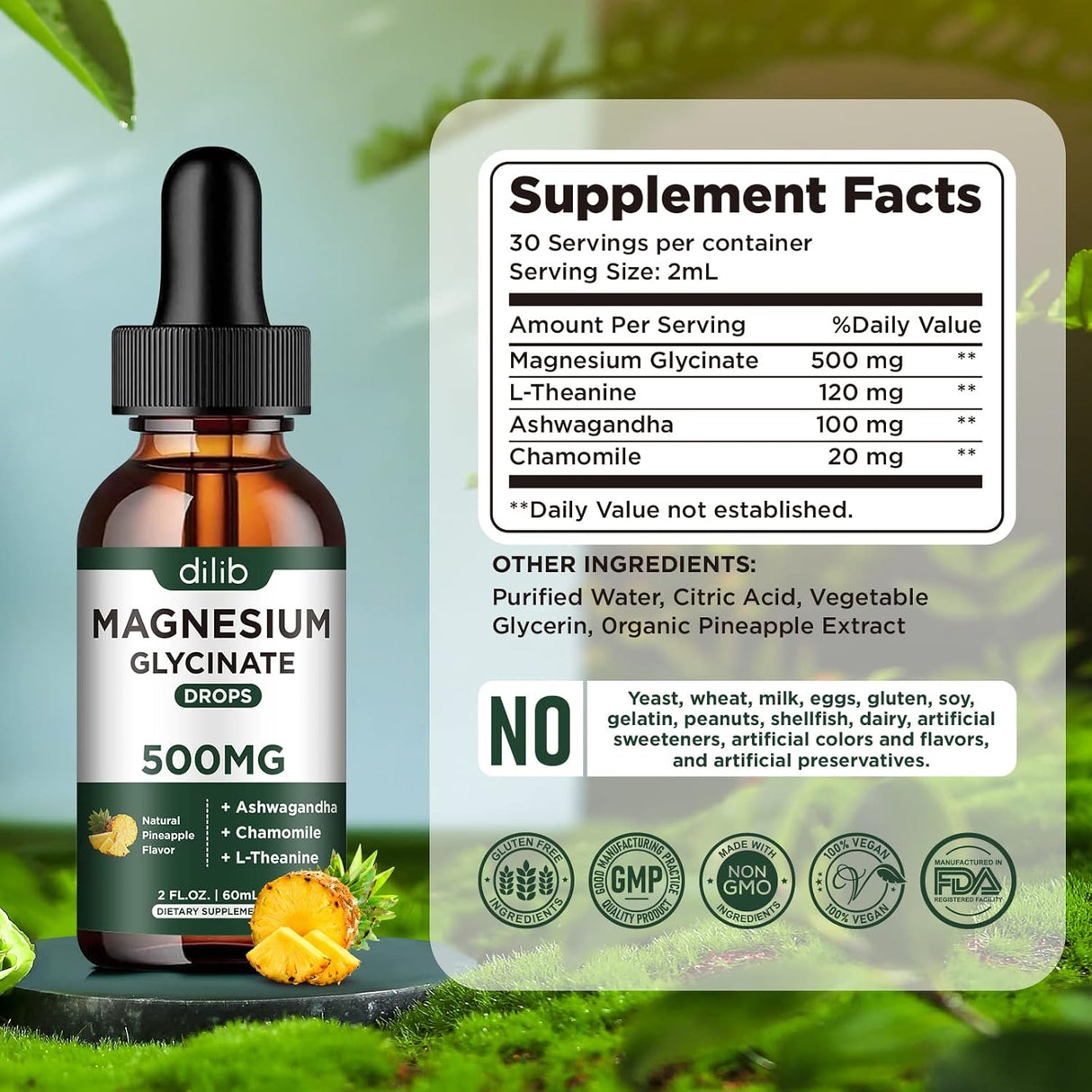 Glicinato de magnesio 500 mg Calma y alivio del estrés