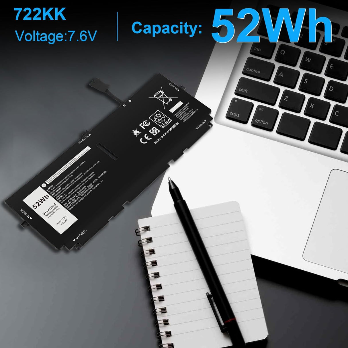 Batería 52Wh 722KK FP86V para Laptop XPS 13 9300/9310/9380