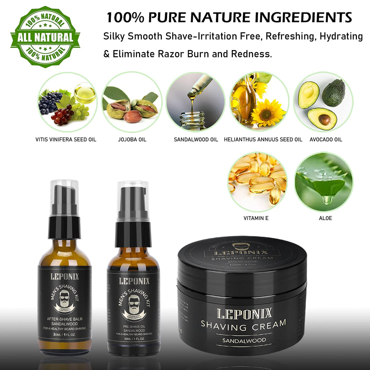 Kit de afeitado para hombres crema de afeitar de sándalo