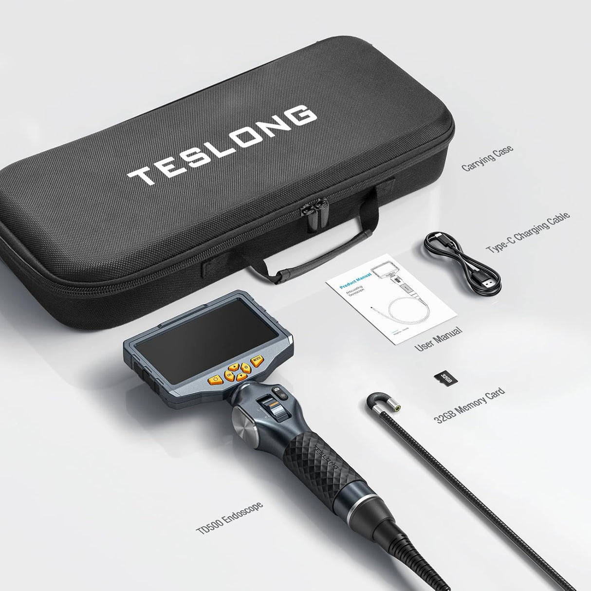 Camara de boroscopio articulado, con luz LED y pantalla