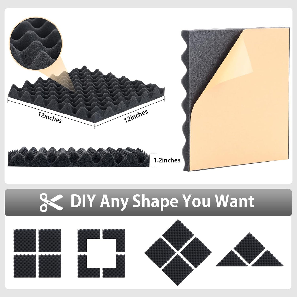 Paneles Acústicos 24 Pck, Espuma Absorbente, 12x12x1.2