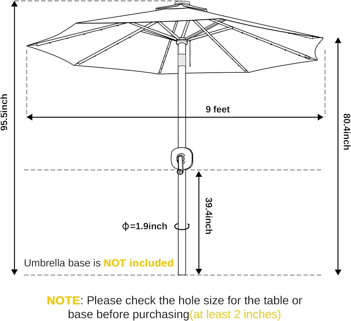 Sombrilla de patio y 8 varillas resistente UPF 50