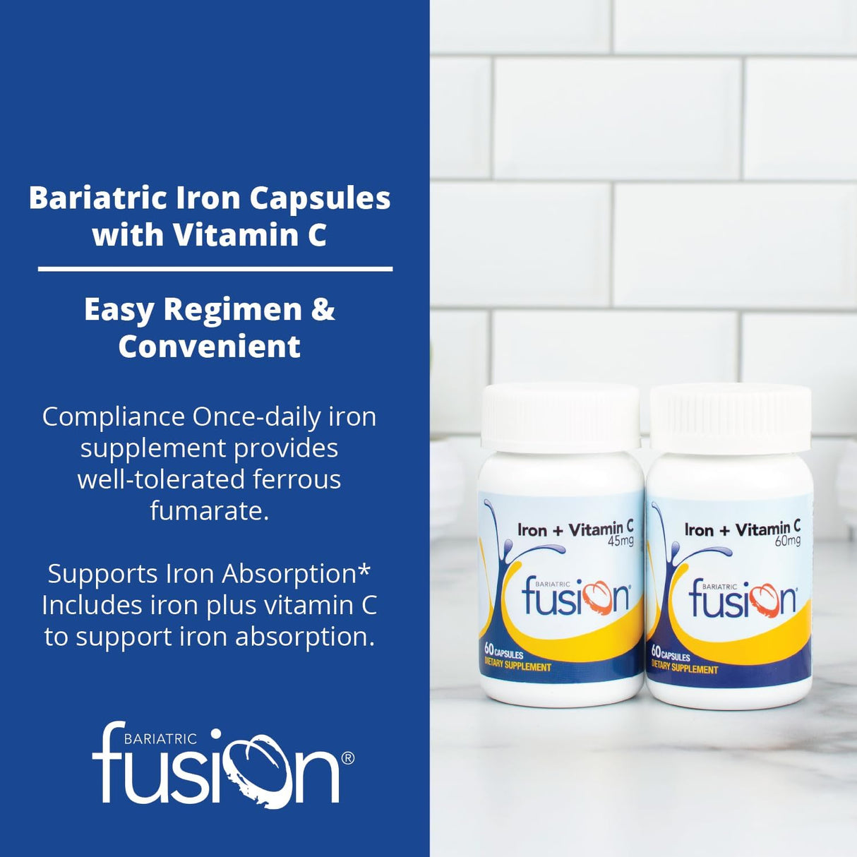 Suplemento de hierro de 45 mg con vitamina C 60 unidades