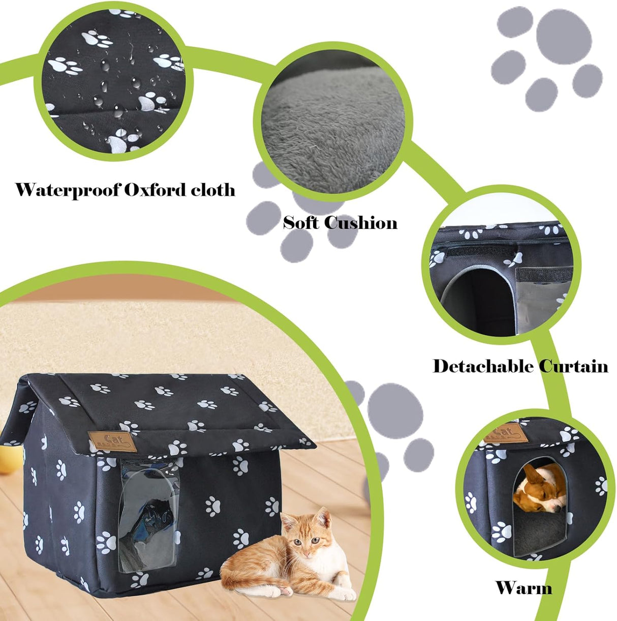 Casa para Gatos Exteriores, Aislada, Plegable, para Animales