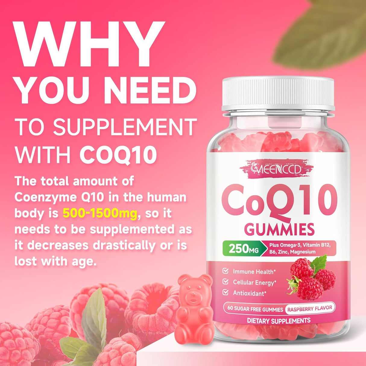 Gummies CoQ10 Libre de Azúcar 250mg, Vegan 120 unidades