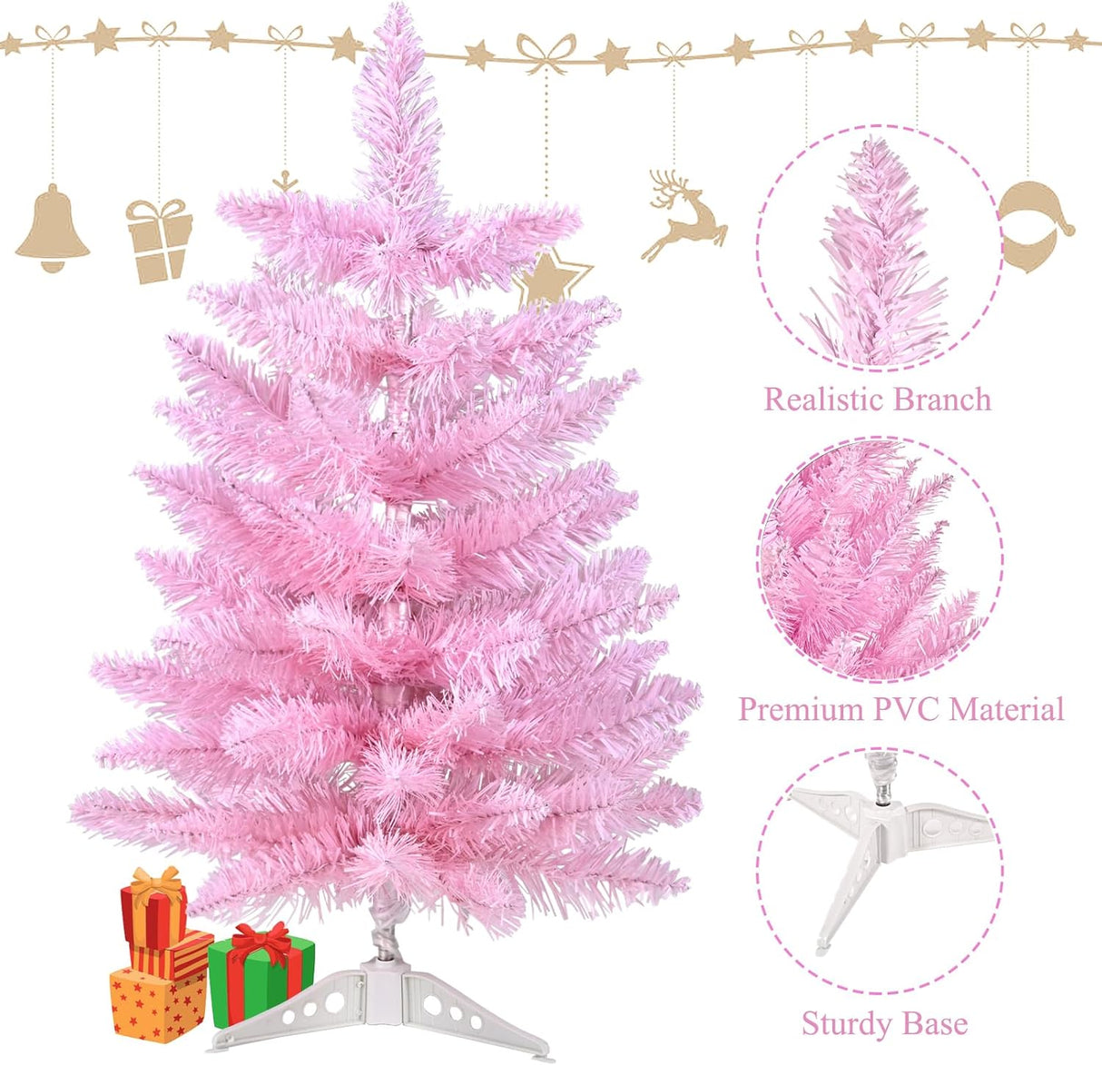 Árbol de Navidad Artificial 2FT, Mini, Con Base Plástica, Decoración