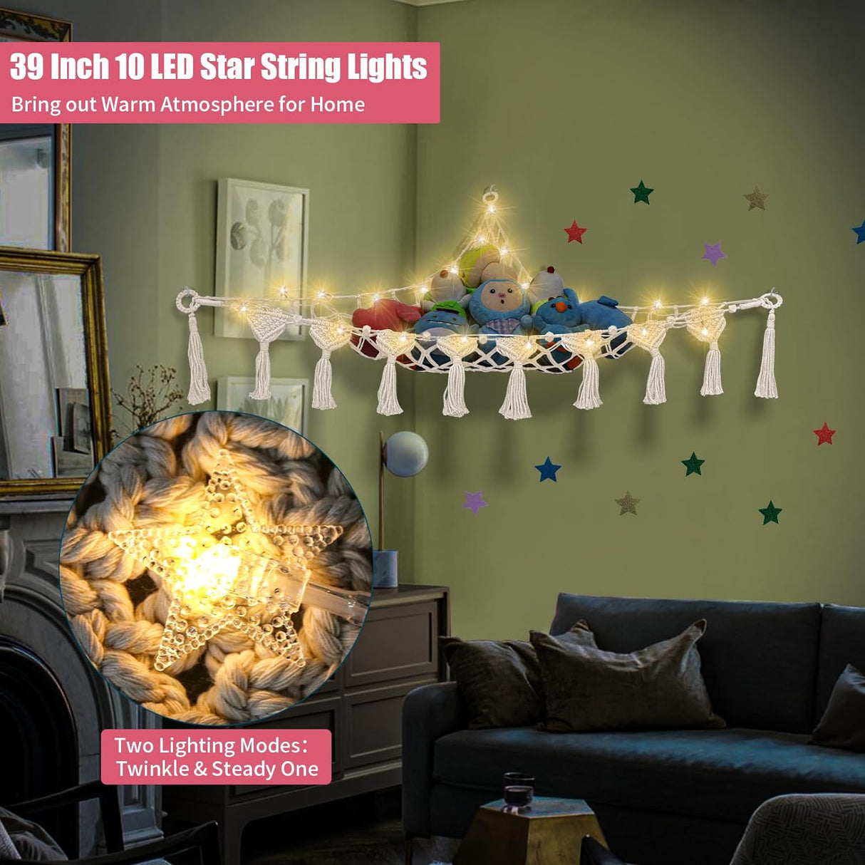 Hamaca Gigante para Peluches con Luz LED, Organizador 56