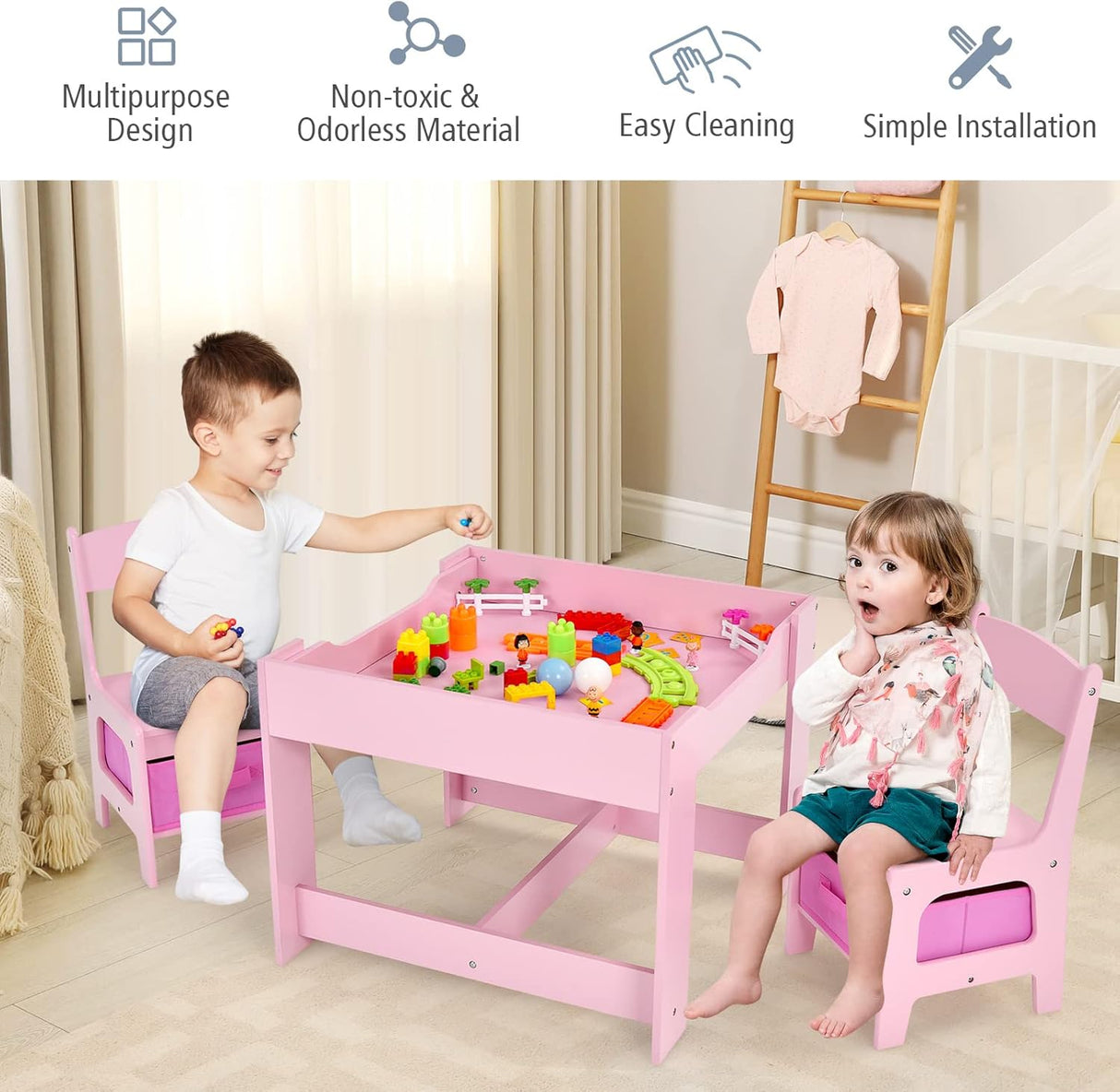 Juego de mesa y silla para niños de madera 3 en 1 para niños