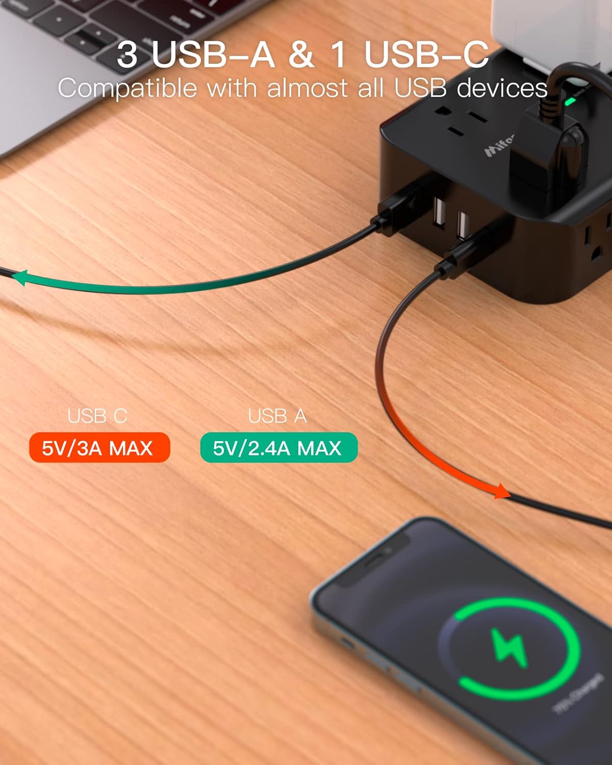 Regleta protectora contra sobretensiones, enchufe plano