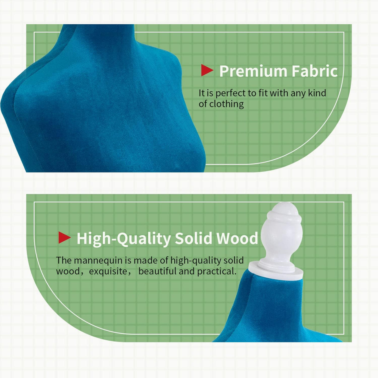 Maniquí Torso Femenino Ajustable con Tripié de Madera 49-63”