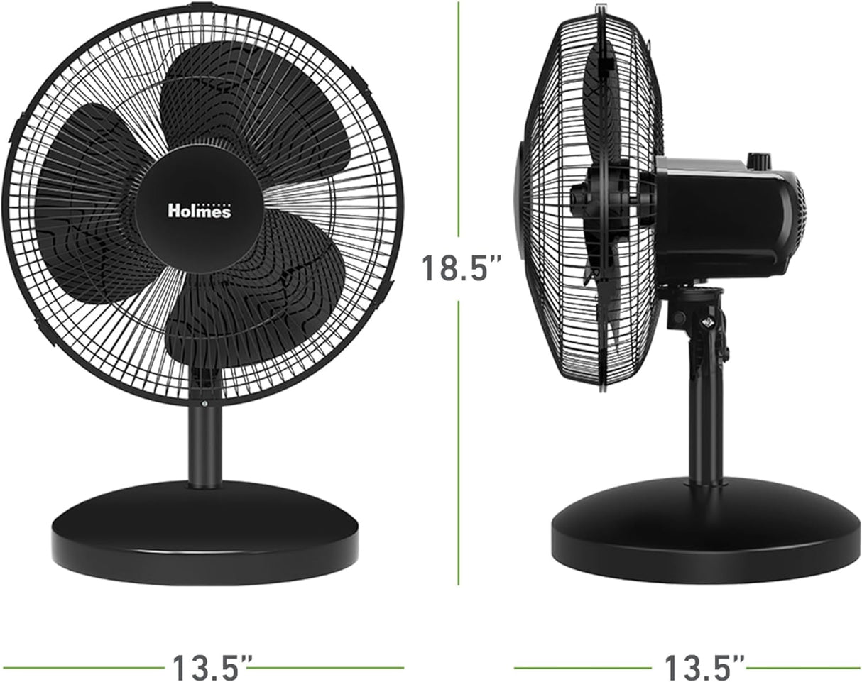 HOLMES Ventilador de Mesa 12, 3 Velocidades, Oscilación 75°