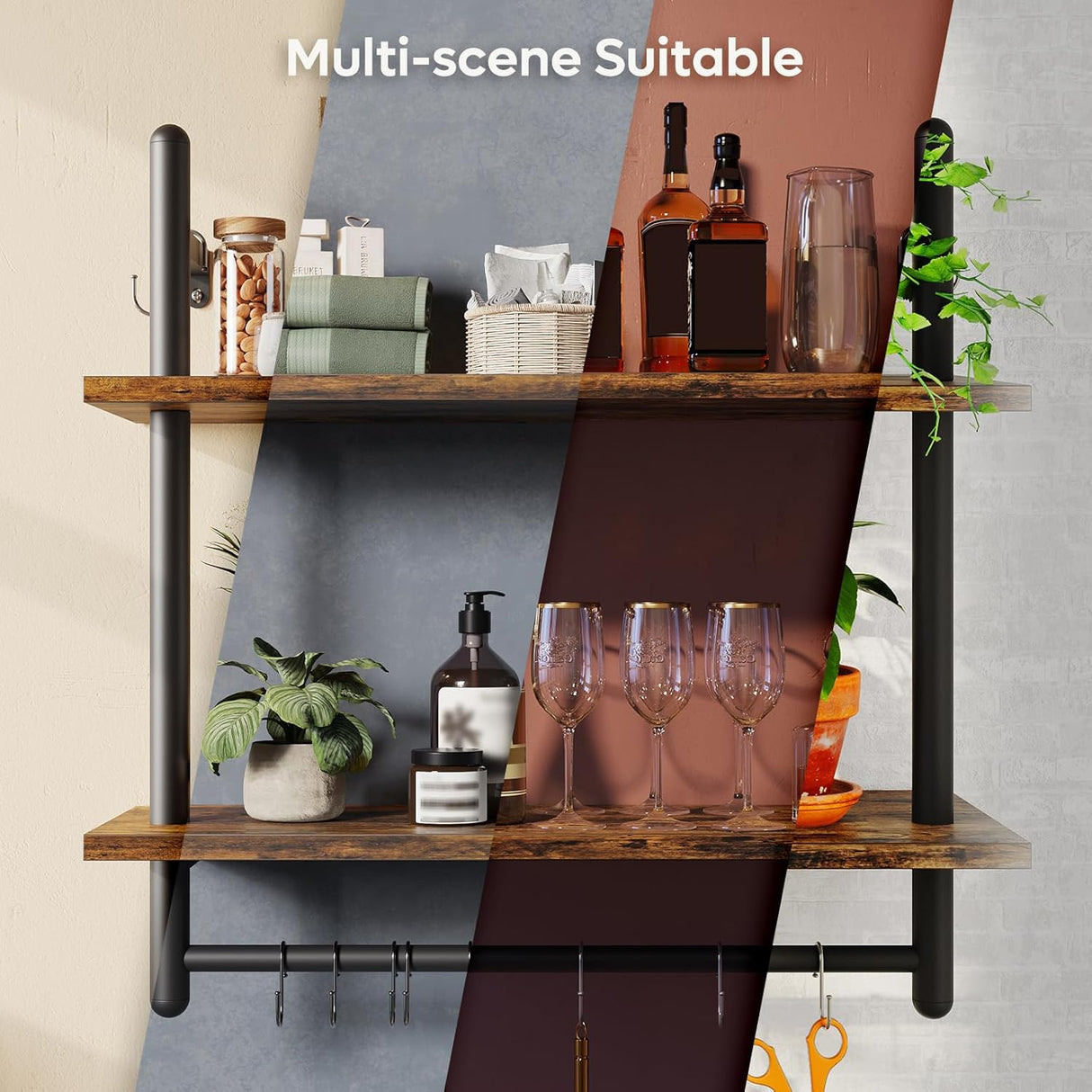 Estanterías Flotantes Bestier 2 Niveles con Barra, 24 Modelo Ladder