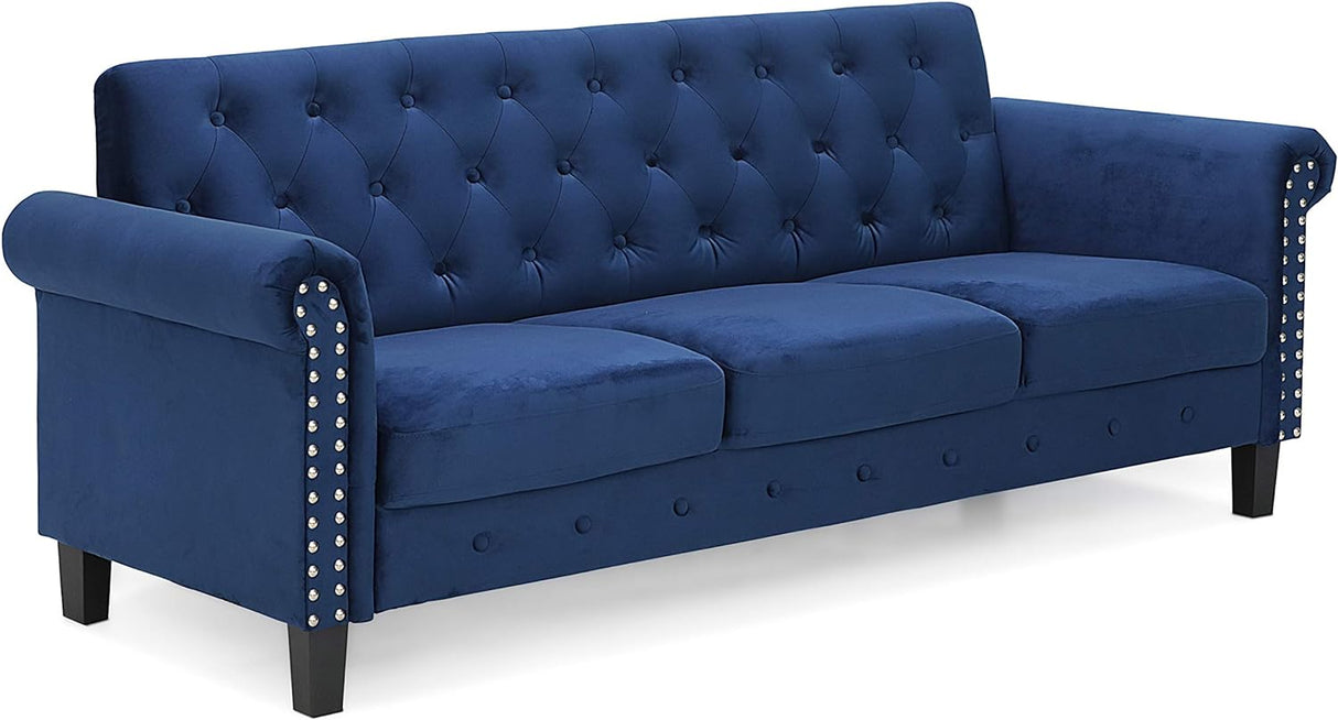 Sofá Chesterfield Vintage Modern 3 Plazas en Terciopelo Azul