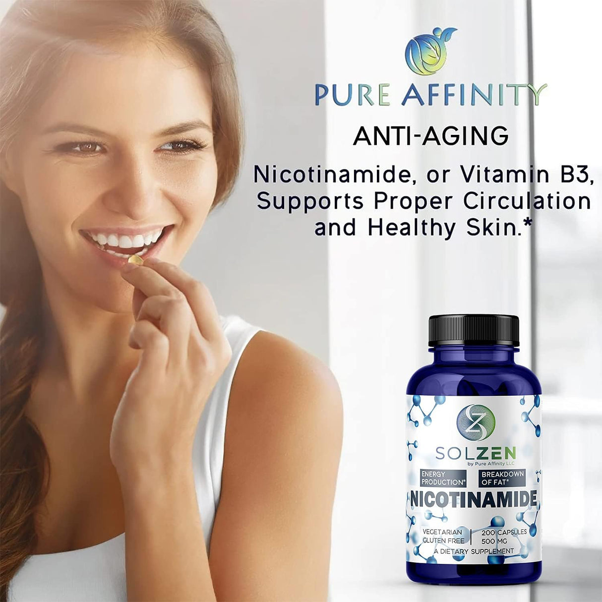 Suplemento Nicotinamida B3 500mg Potenciador de energía 100