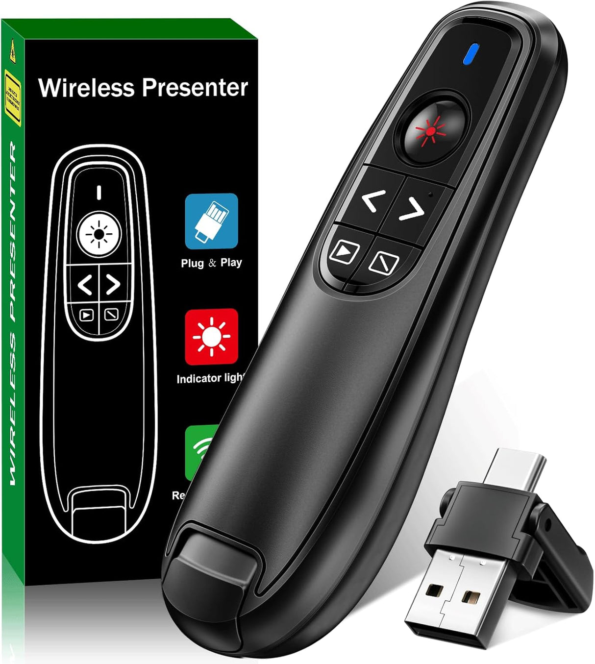 Presentador Inalámbrico USB Tipo C, Control de Volumen, 2 en 1