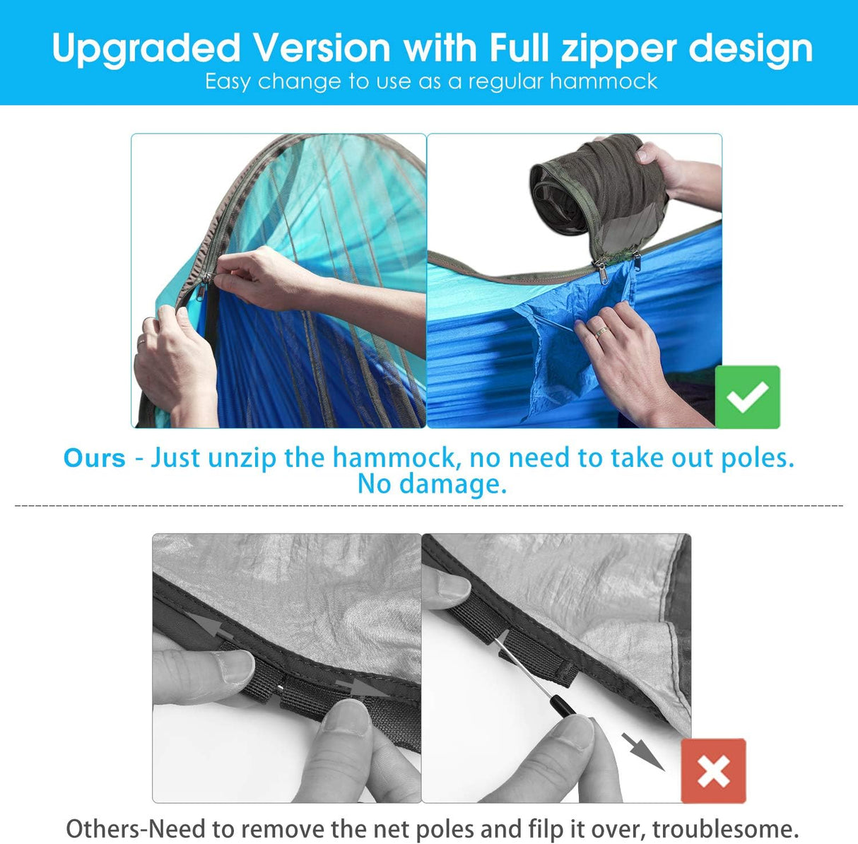 Hamaca grande G4Free con mosquitera para 2 personas, ligera