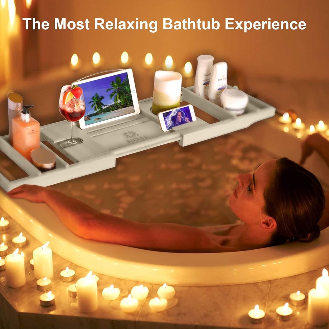 Bandeja de carrito de bañera de bambú soporte para vino