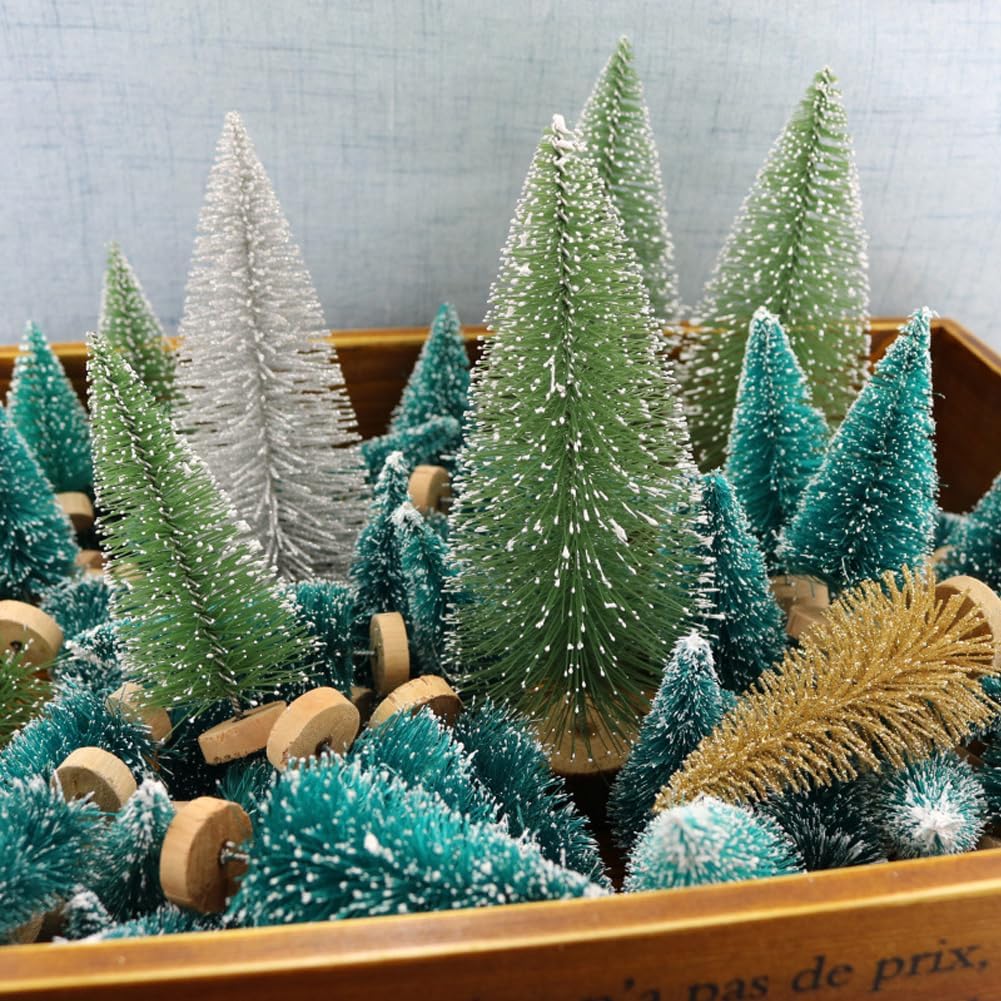 8 Pcs Árboles Navideños Artificiales Miniatura con Base de Madera
