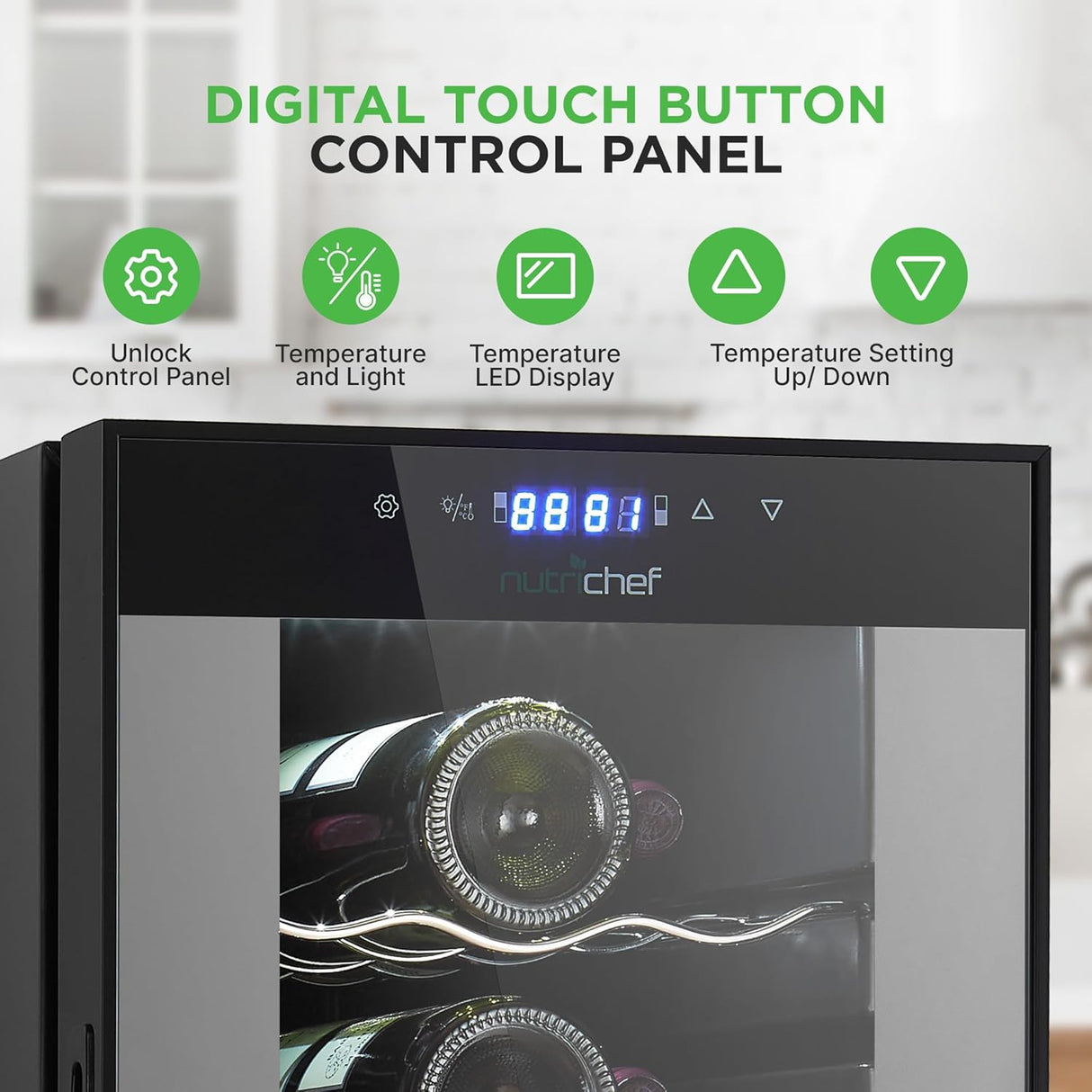 Enfriador de vino NutriChef PKCWCDS182, doble zona, 18 botellas