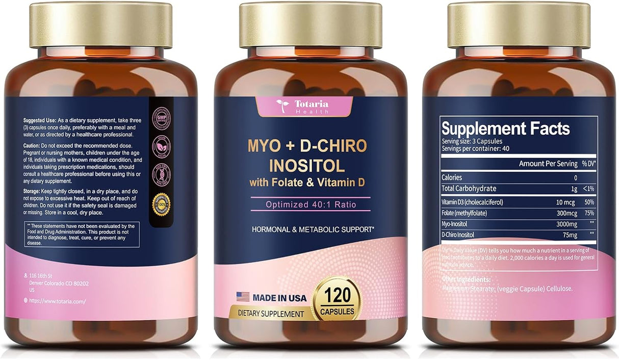 Suplemento de Inositol para Mujeres, 3000mg & 75mg, 120 Cápsulas