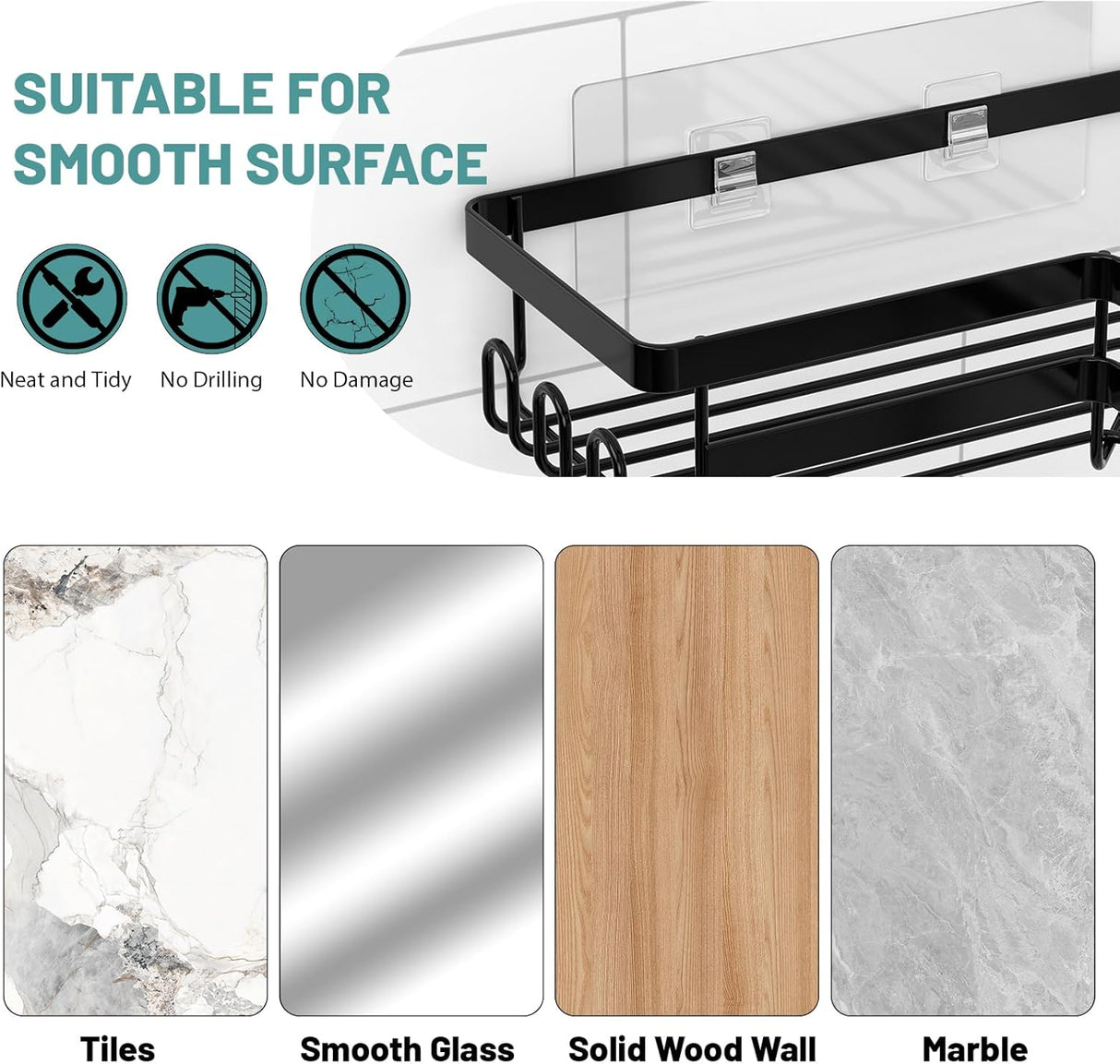 Caddy de ducha StorageRight, estante adhesivo 3 en 1 sin taladro