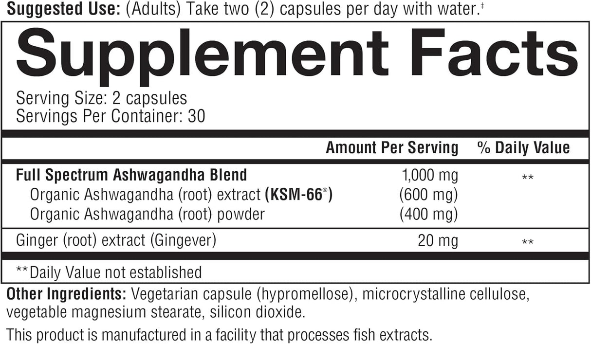 Suplemento de Ashwagandha Youtheory - 1,000 mg - 60 Cápsulas