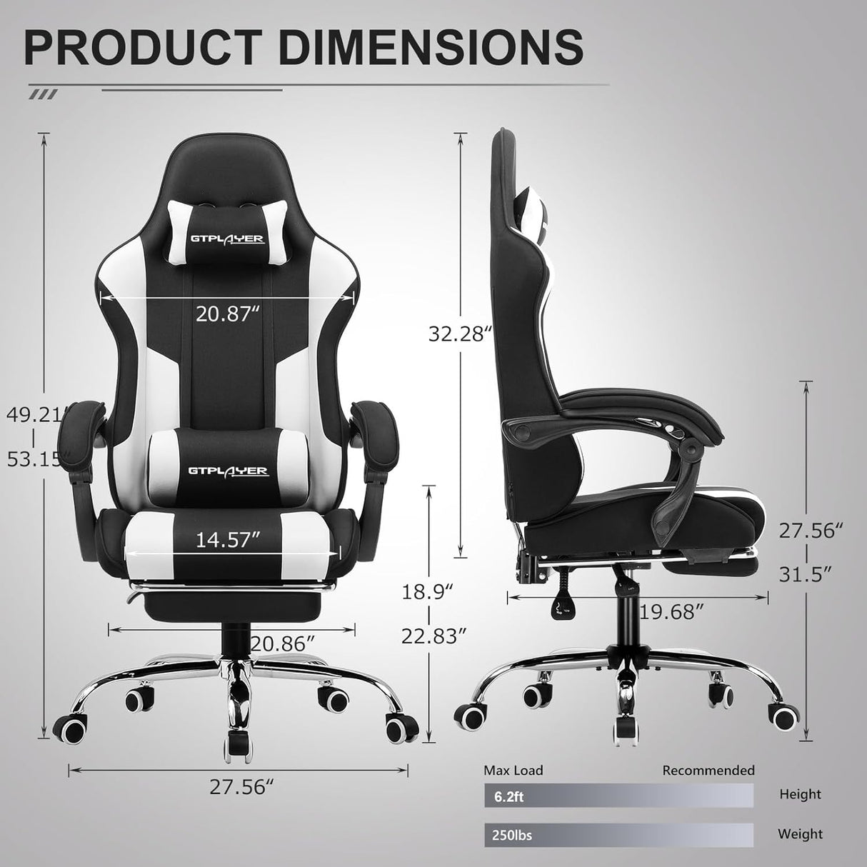 Silla Gamer con reposapiés GT800A-GYWT-FA GTPLAYER