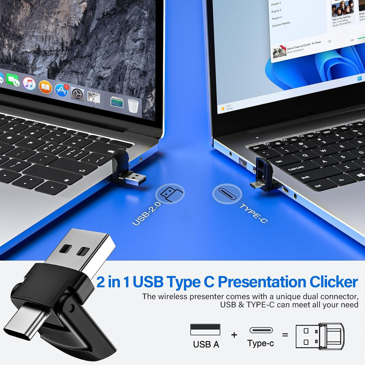 Presentador Inalámbrico USB Tipo C, Control de Volumen, 2 en 1