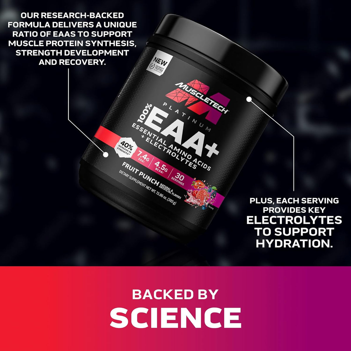 Suplemento de Aminoácidos Esenciales MuscleTech, Energía y Fuerza, 30Serv