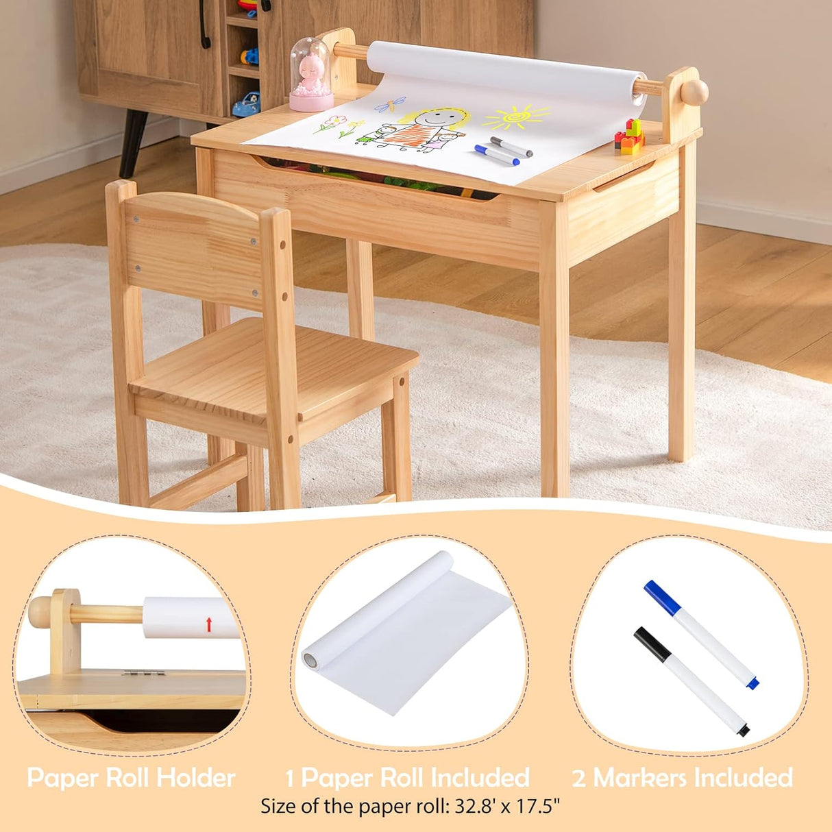 Mesa de manualidades para niños con silla para sala de juegos