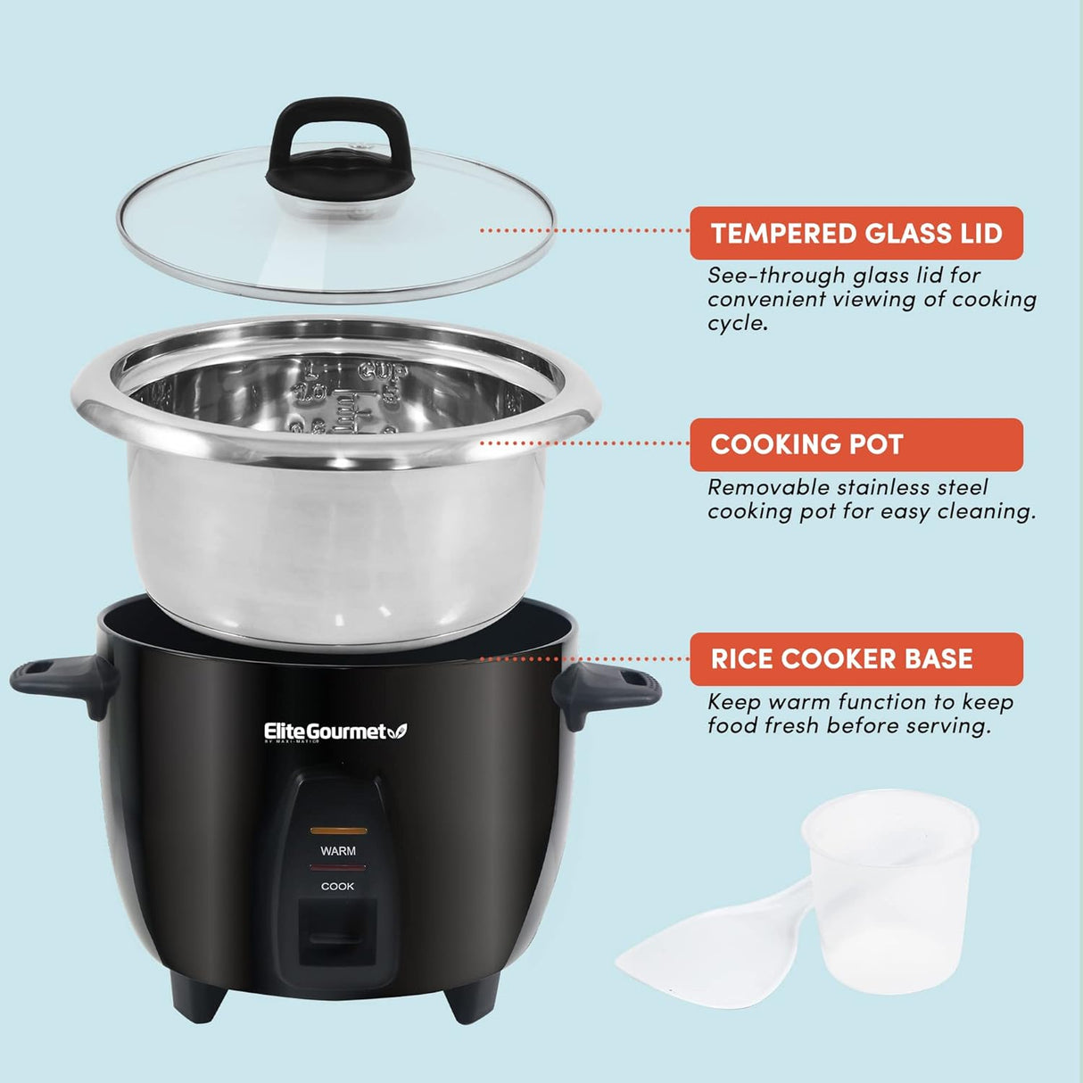 Olla Arrocera Elite Gourmet ERC2010B, 10 tazas, acero inoxidable