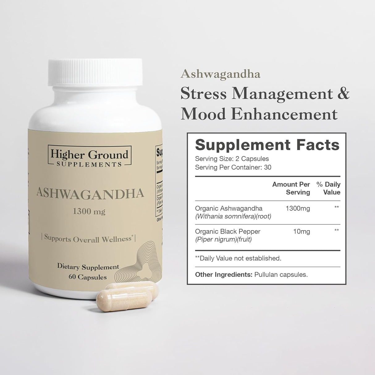 Suplemento de Ashwagandha con Pimienta Negra 60 Cápsulas