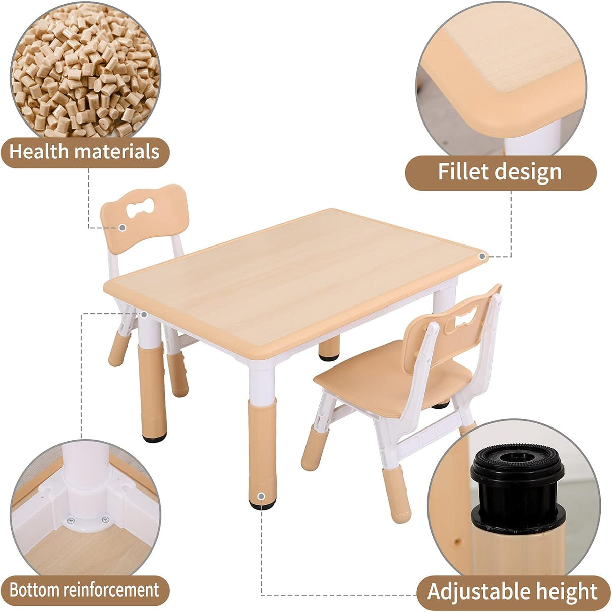 Juego de mesa y sillas de plástico para niños