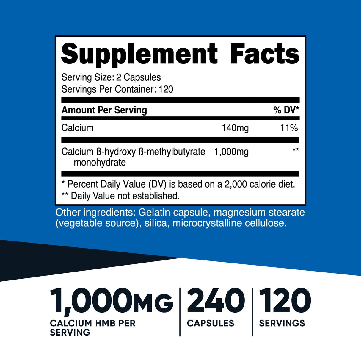 HMB 1000 mg 240 cápsulas, 500 mg/cápsula, 120 porciones