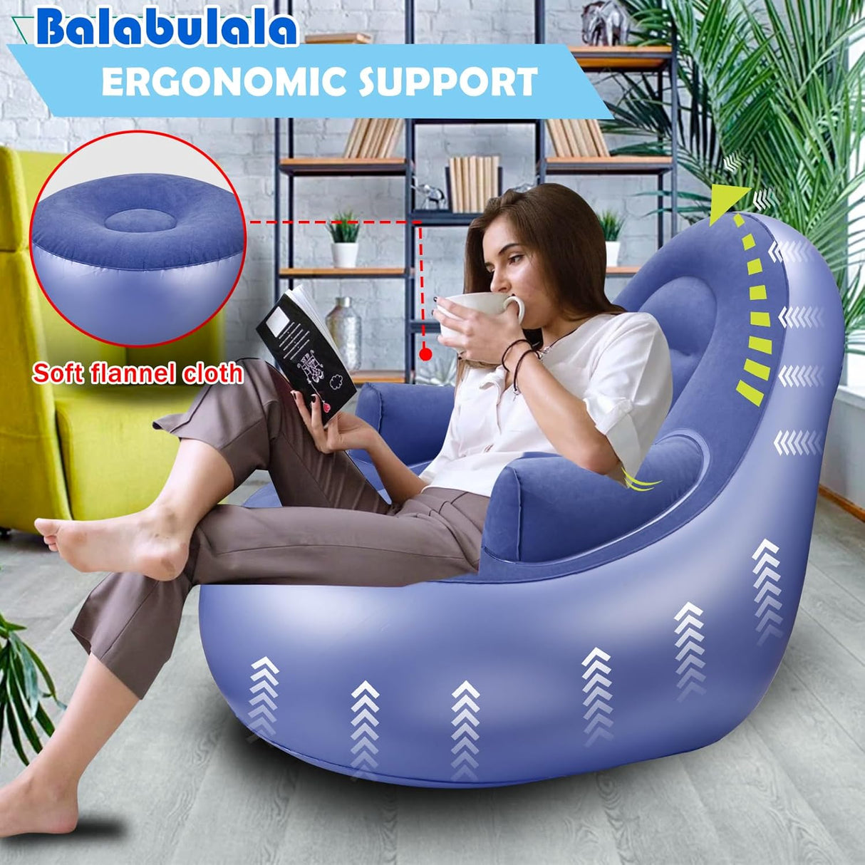 Sofá Inflable con Descanso y Otomana, para Camping y Hogar