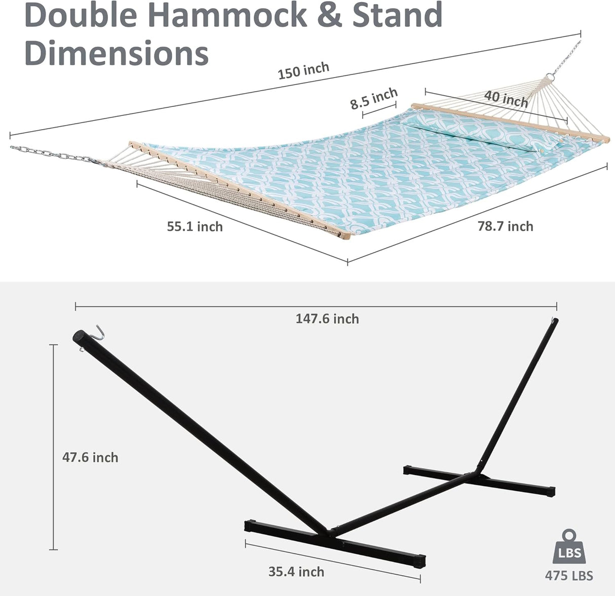 Hamaca Doble SUNCREAT con Soporte, Extra Grande, Tela Acolchada