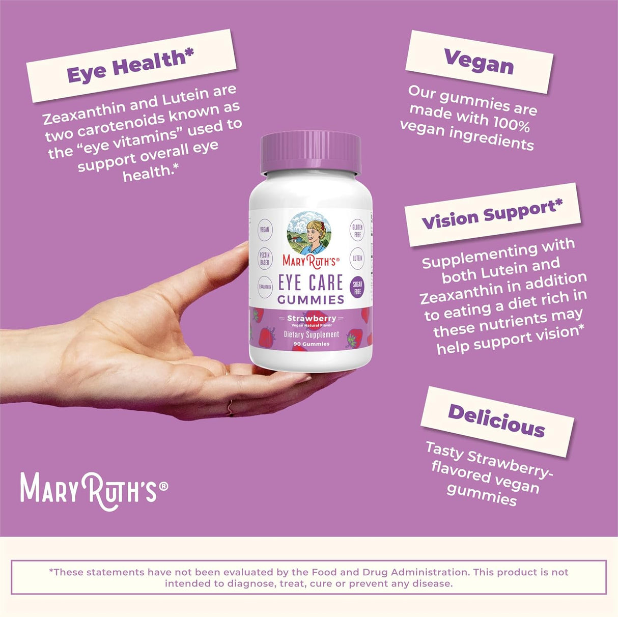 Suplemento Vitaminas oculares gomosa Vegano Sin gluten 90 un