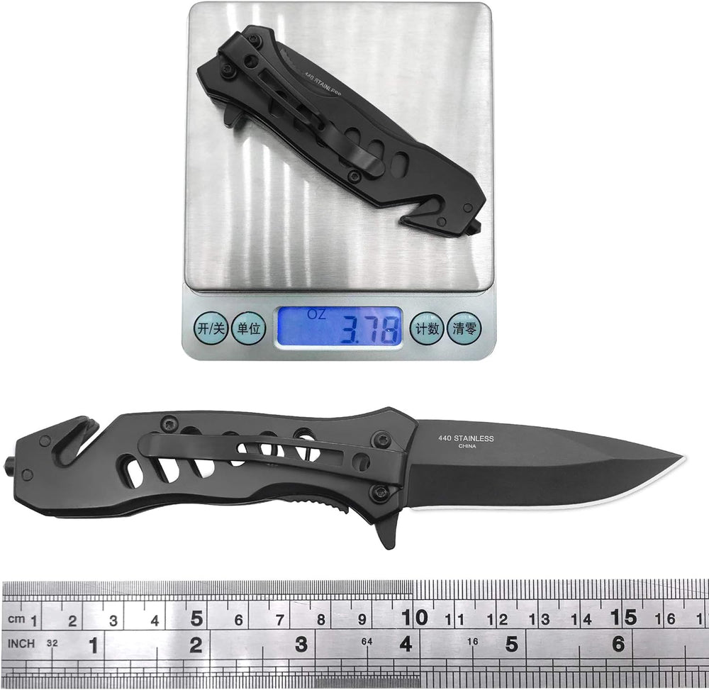 Cuchillo de bolsillo plegable de apertura con bloqueo negro