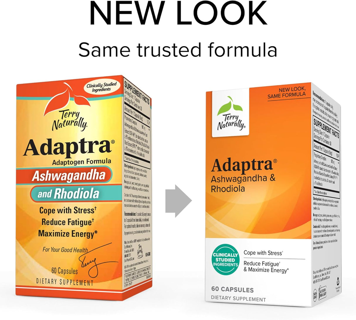 Suplemento Adaptra de Terry Naturall Ashwagandha y Rhodiola