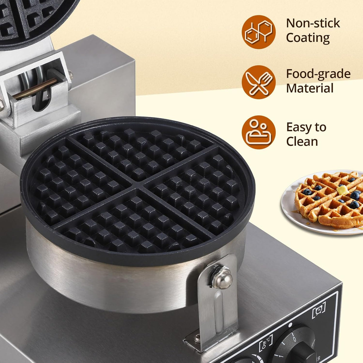 Máquina de Waffles Comercial 110V 1300W Acero Inoxidable