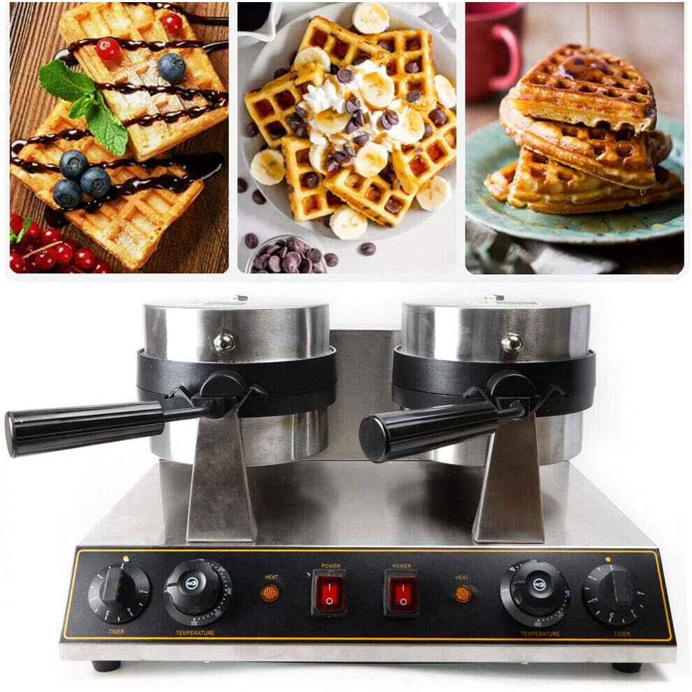 Máquina de Waffles Doble Cabeza 2600W Acero Inoxidable
