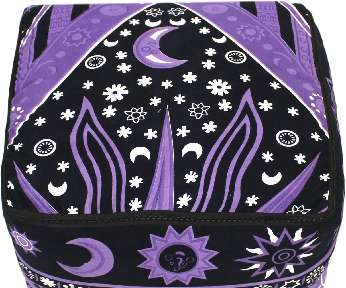 CRAFT KALA Funda de cojín cuadrada de mandala para suelo, funda de cojín para asiento, hippie, decorativo, bohemio, otomano, pufs otomanos, almohada de algodón, decoración del hogar, 18 x 18 x 14 pulgadas, sol ardiente morado